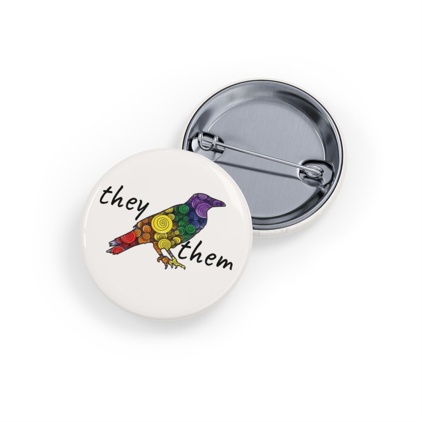 Spiral Crow - they/them - Classic Pride Rainbow Pin