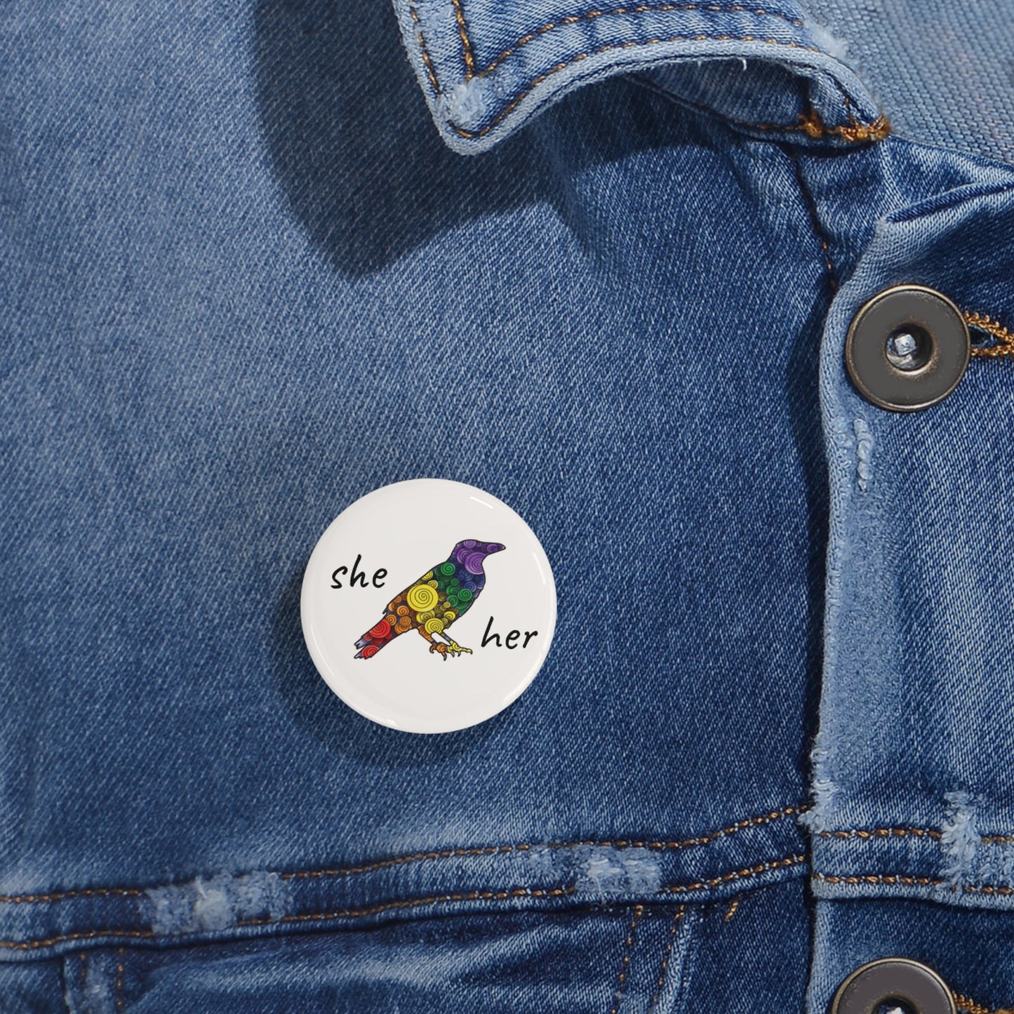 Spiral Crow - she/her - Classic Pride Rainbow Pin