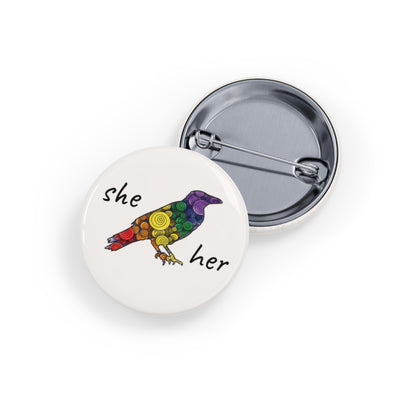 Spiral Crow - she/her - Classic Pride Rainbow Pin